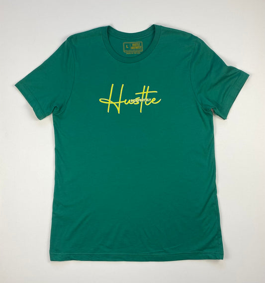 Green Hustle Indefinitely T-shirt (Yellow Logo)